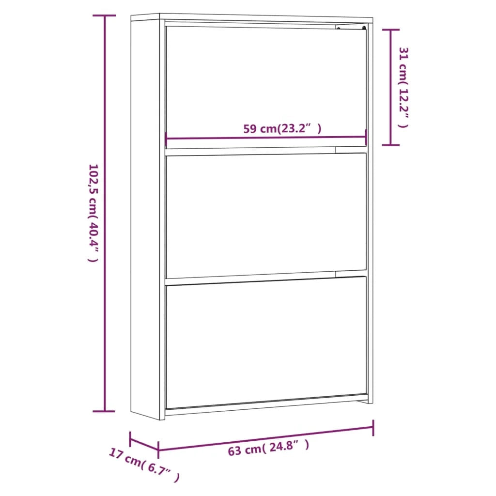 Scarpiera mobiletto portascarpe mobile ingresso/corridoio/soggiorno con specchio 3 ripiani 63 x 17 x 102,5 cm grigio 02_0021883