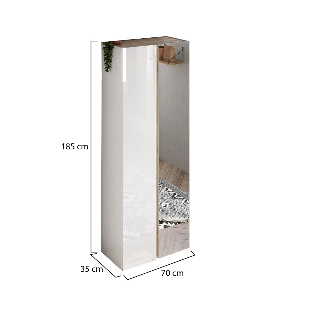 Gradoli, Armadio Multiuso 2 Ante 8 Ripiani, 70x185h cm Bianco Lucido