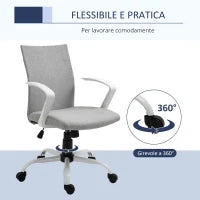 Sedia da Ufficio Ergonomica a Dondolo, Sedia da Studio Girevole, Poltrona Scrivania con Altezza Regolabile in Tessuto, 61x61x89-99 cm, Grigio Chiaro