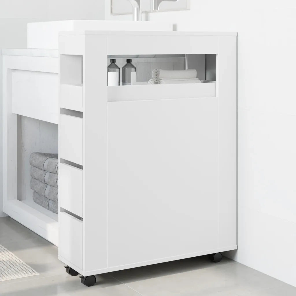 Mobile da Bagno | Armadio da bagno Stretto con Ruote Bianco in Truciolato