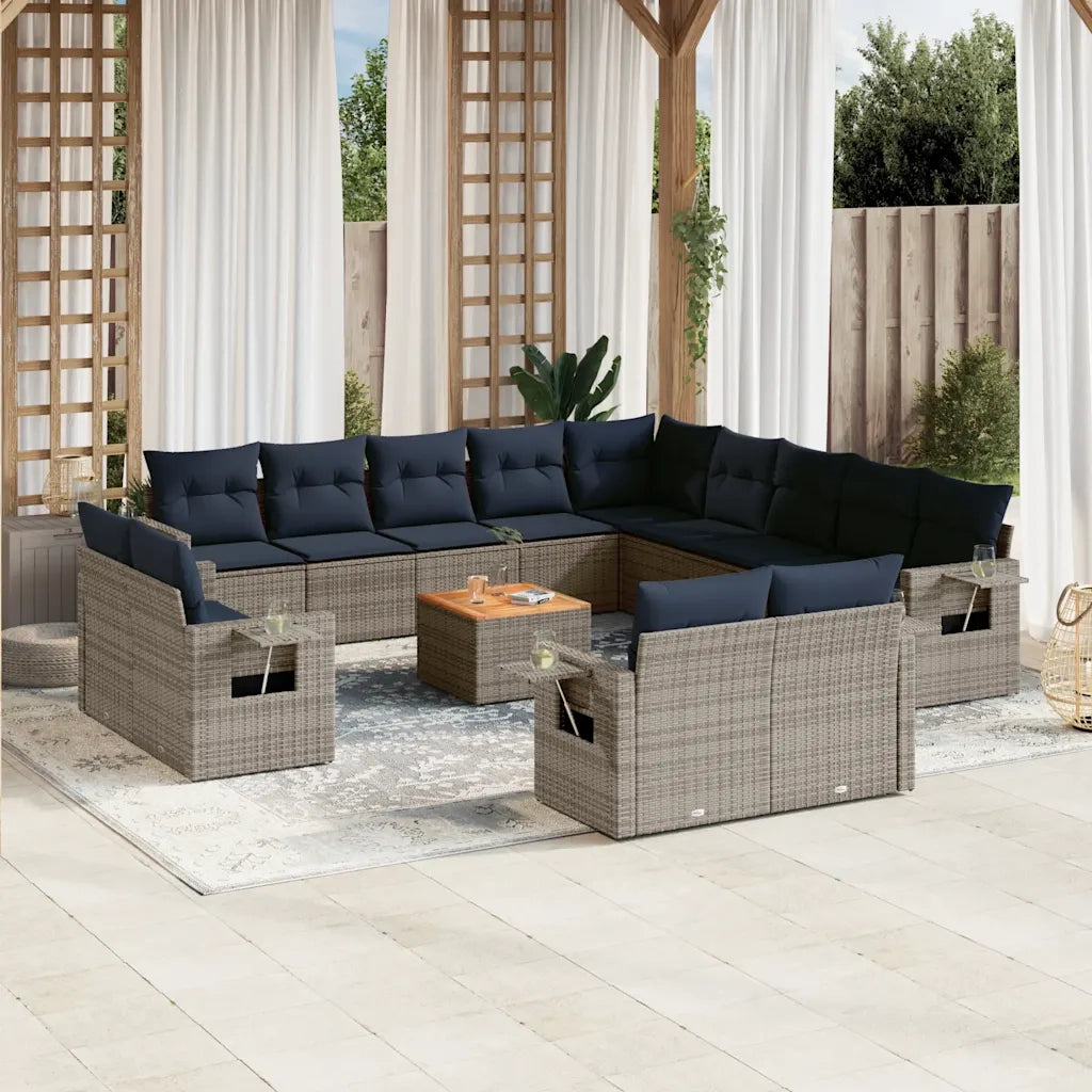 Set Divani da Giardino 14 pz con Cuscini Grigio in Polyrattan 3224843