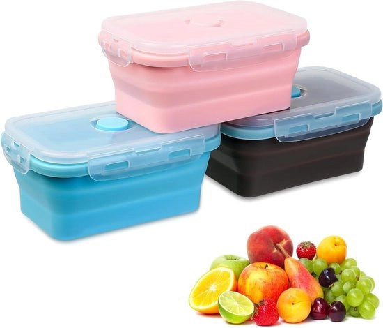 Contenitori di conservazione alimentare premium 3-in-1 pieghevoli in silicone | Contenitori snack riutilizzabili | Bento-lunchdozen per preparazione pasti | Resistente al microonde, frigorifero, congelatore | Sostenibile e pratico