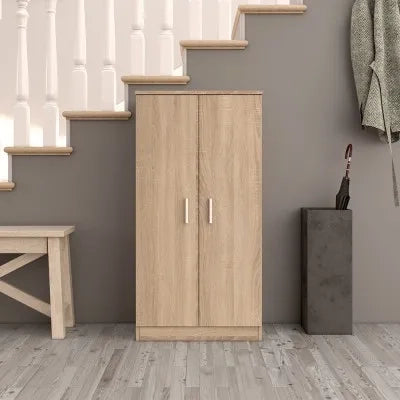 Mobile scarpiera H 108 rovere canadese in legno con 2 ante e 6 ripiani