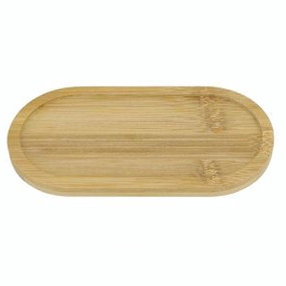Trade Shop - Vassoio Multiuso In Bambù Decorativo Organizer Ovale Per Cucina Bagno 17.5x9cm 10851 -