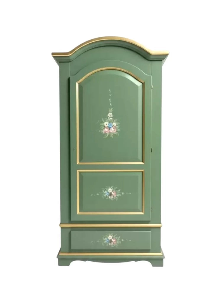 Armadio classico 1 anta shabby legno verde decori filo oro 96x56x196 - Mobili 2G