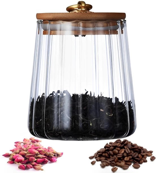 Contenitore di conservazione 650ml in vetro borosilicato di alta qualità - contenitore in vetro - contenitore per potature - contenitore per la cucina - coperchio in bambù - chiusura ermetica - contenitore di conservazione