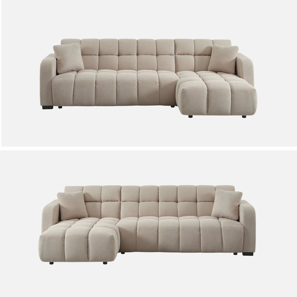Divano angolare reversibile in tessuto trapuntato, 3 posti, beige