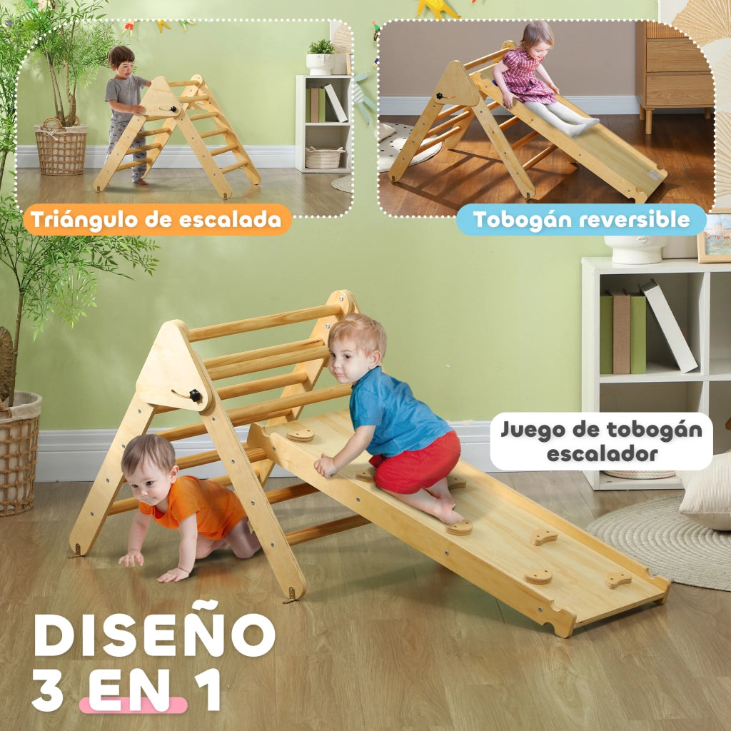 Scala Triangolo 3 in 1 Legno con Rampa ¨C zephmum ¨C Naturale 147x64.5x63 cm