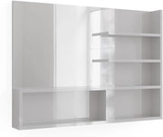 Specchio bagno, Bianco lucido, 89.8 x 65 cm con scomparti aperti, con cinque ripiani aperti per la conservazione degli accessori da bagno
