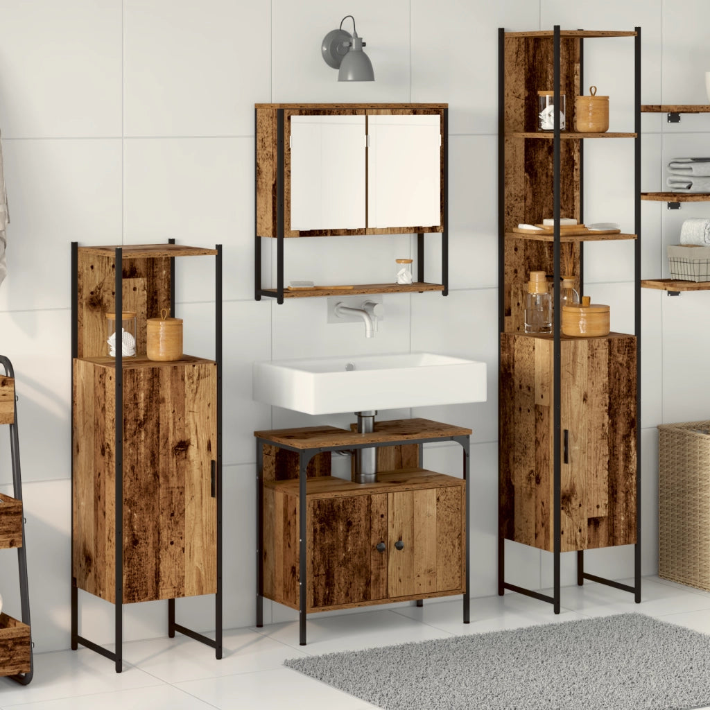 Set di Mobili da Bagno 4 Pezzi Legno Vecchio Legno Ingegnerizzato