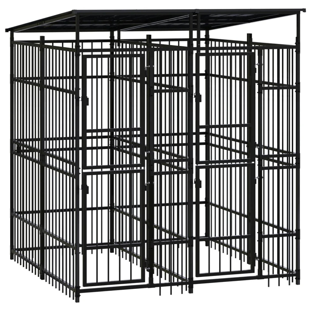 Recinto per animali domestici/gabbia da esterno con tetto per cani acciaio 3,69 m² nero 02_0041757