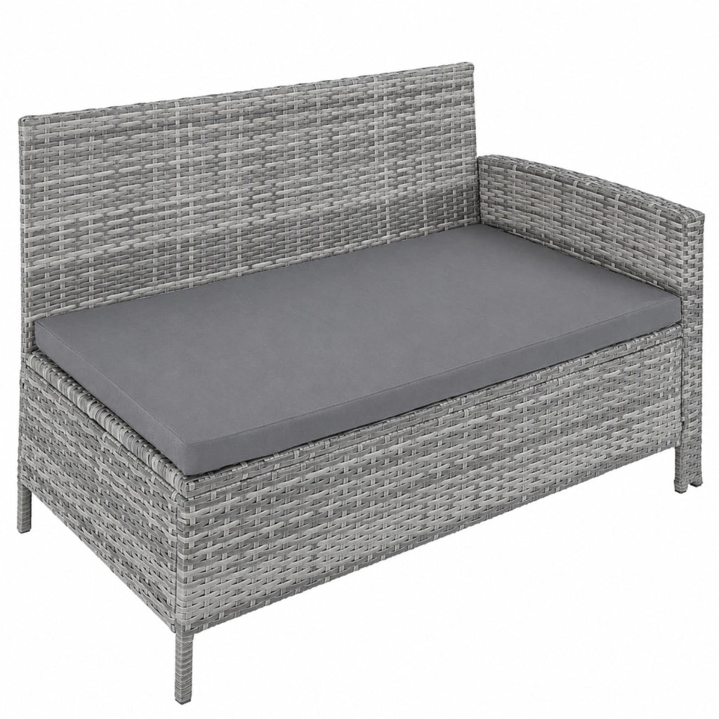 Set Da Giardino Angolare In Polyrattan Con Tavolino Doppio Piano Vetrato Due Pouf E Cuscini Morbidi Salotto Per Terrazza Veranda Balcone Zona Piscina Grigio