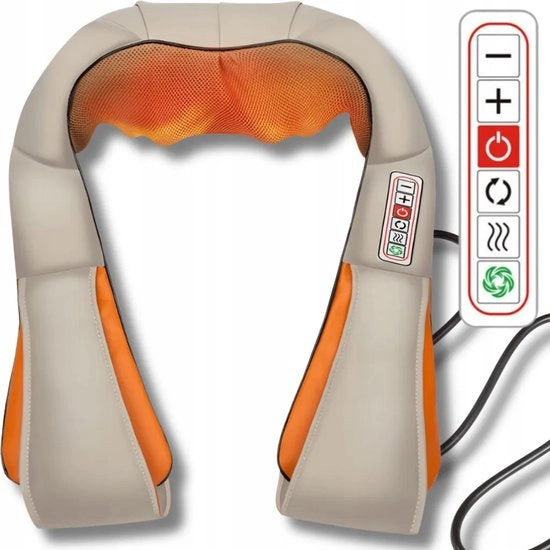 Cuscino di Massaggio Shiatsu - Apparecchio di Massaggio Elettrico per la Schiena - Apparecchi di Massaggio - Apparecchio di Massaggio per la Schiena e le Spalle - 4D con Riscaldamento a Infrarosso - 6 Posizioni - Beige