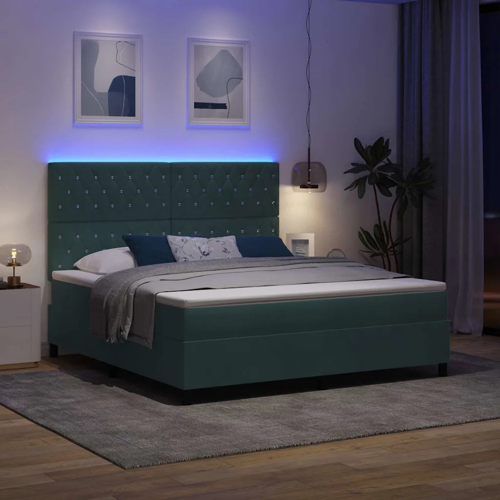 Letto a Sorgente LED Verde Scuro 180 x 200 cm Velluto 3343265