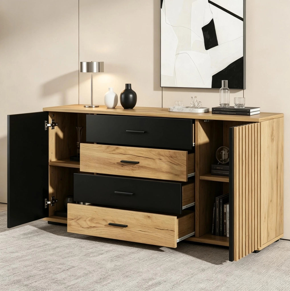 Madia 140 cm in MDF con 4 cassetti e 2 ante