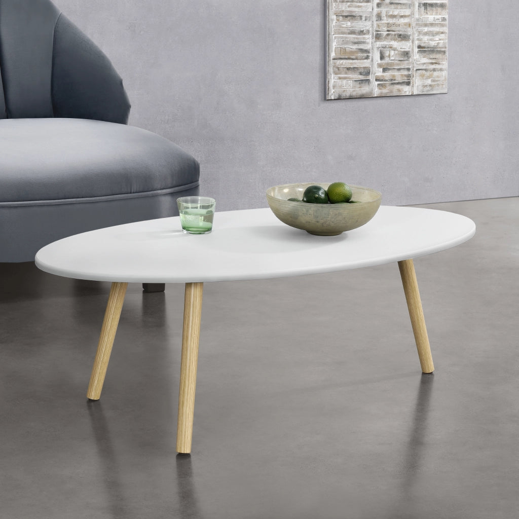 Tavolino da caffè/da Divano a Treppiede 109,5 x 59,5 x 39,5 cm Tavolo Basso da Salotto con Piano Arrotondato - Bianco