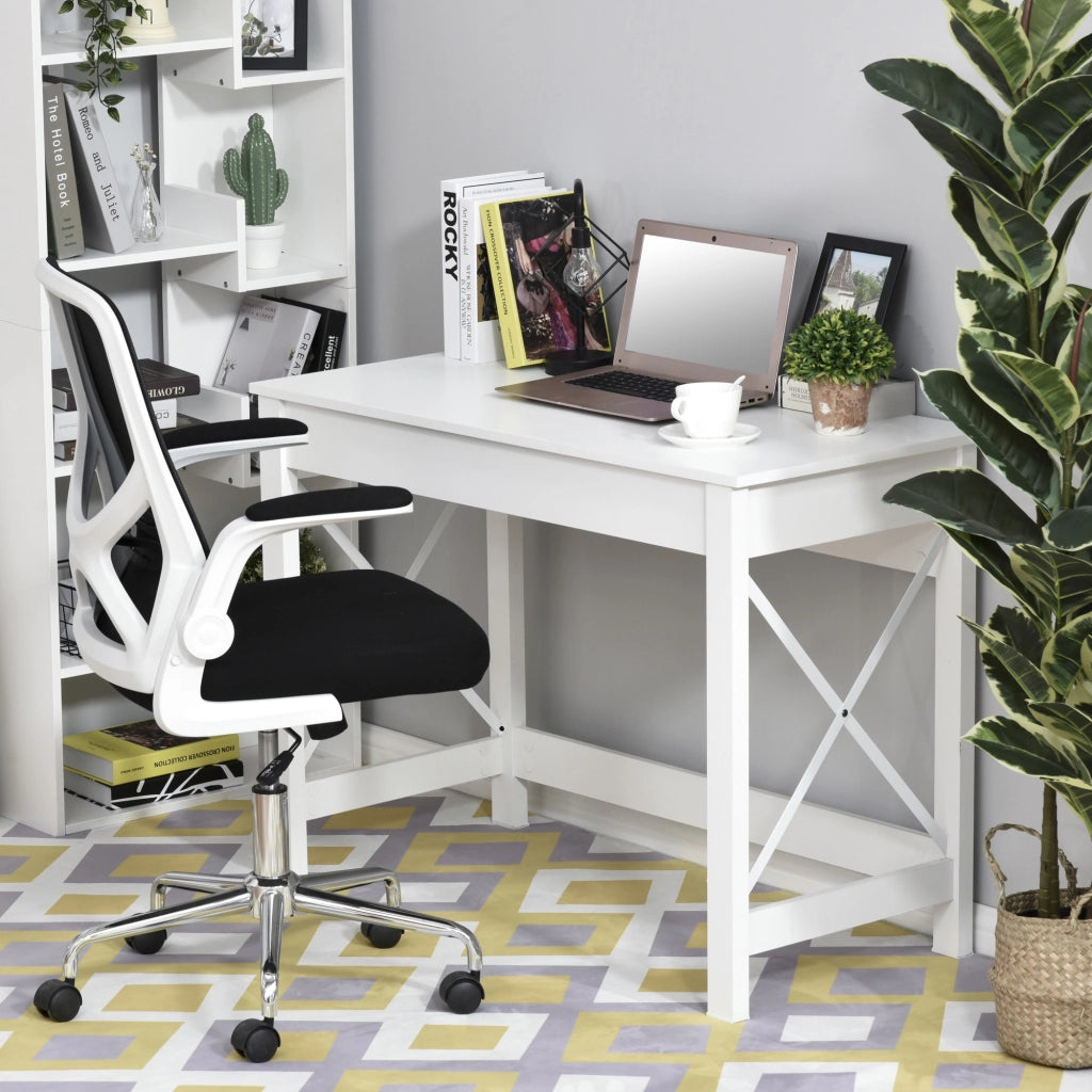 Scrivania porta PC dal Design Moderno e Minimal 105x50x76 cm in Legno e Acciaio Bianco