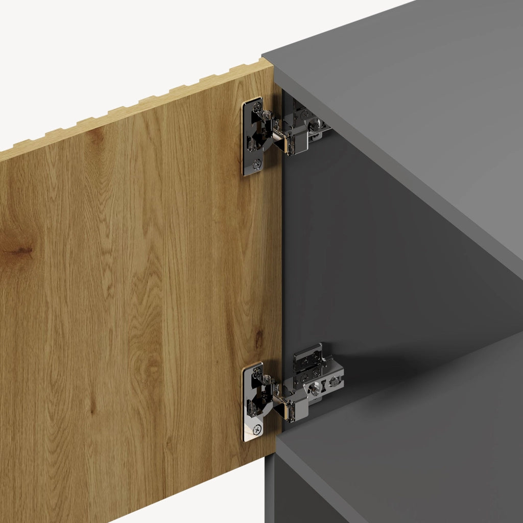 Libreria Bassa Verhundar Scaffale a 3 Livelli con Vani Aperti e Chiusi con Ante 102x120x30 cm Grigio / color Legno [en.casa]