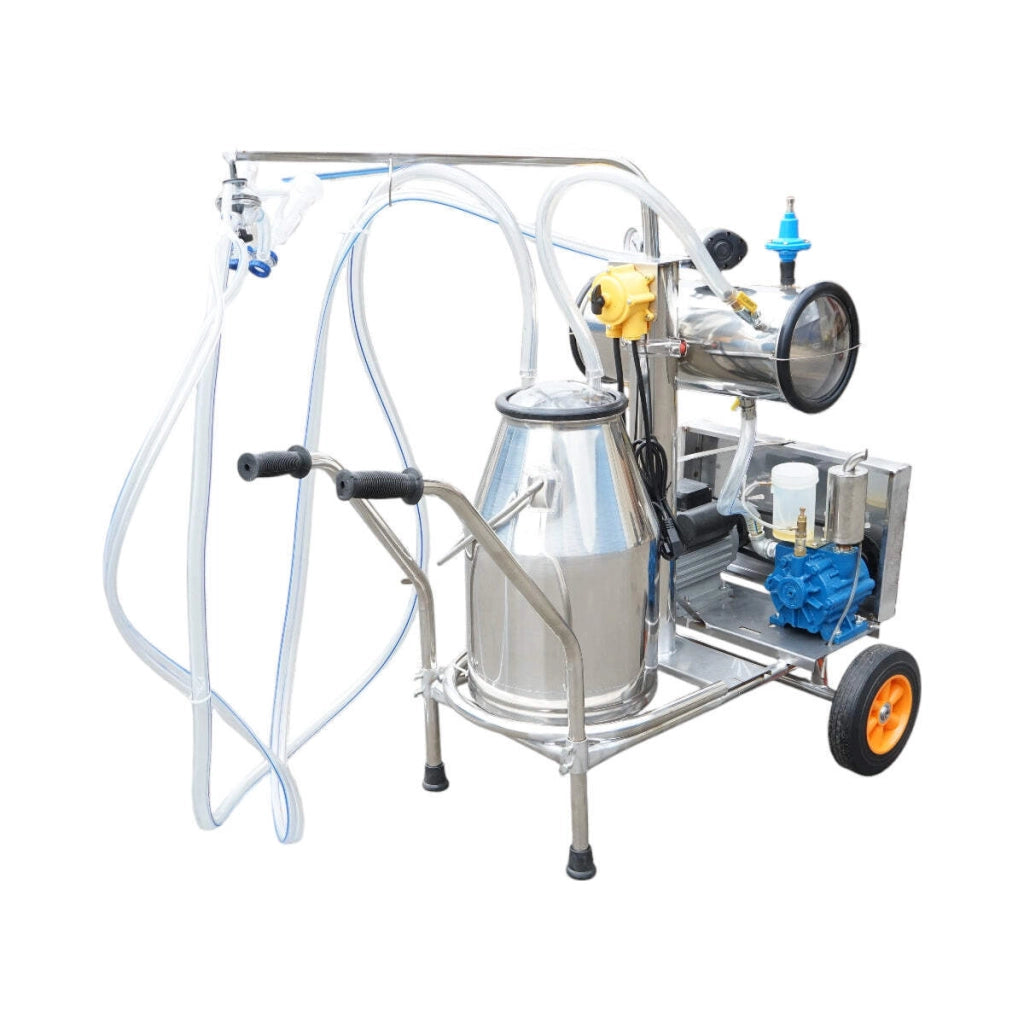 Dispositivo per mungitura di pecore, 1 postazione, 750W, 220V, bidone in acciaio inox da 25L, gruppo di mungitura con 2 manicotti, pressione del vuoto 40-50 kPa, pulsazioni 60-80 cpm