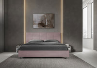 Letto Matrimoniale King Size 200x210 cm con Rete Imbottito in Microfibra Mika Glicine