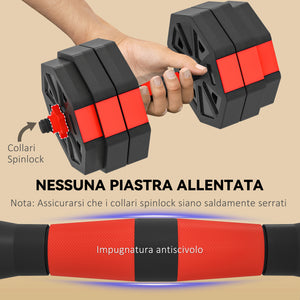 Set Pesi Palestra 4 in 1 30kg Manubri Bilanciere Kettlebell Rosso