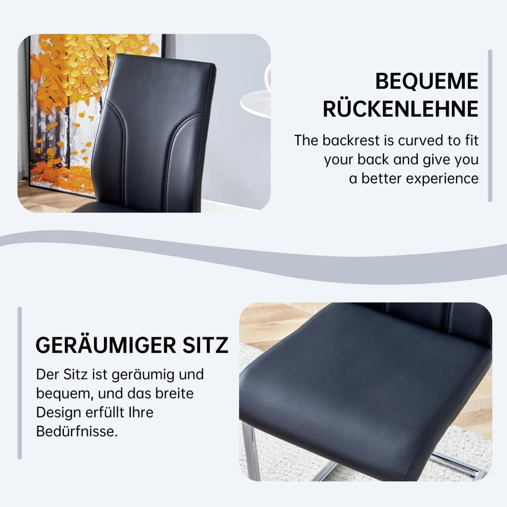Sedia da Pranzo Set da 2 con Seduta Imbottita e Gambe in Metallo, in PU Nero e Argento 59 × 35.5 × 46 cm