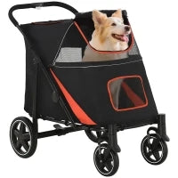 Passeggino per Cani Pieghevole con Ingressi a Cerniera e Finestre a Rete, 112x65x100 cm, Rosso e Nero