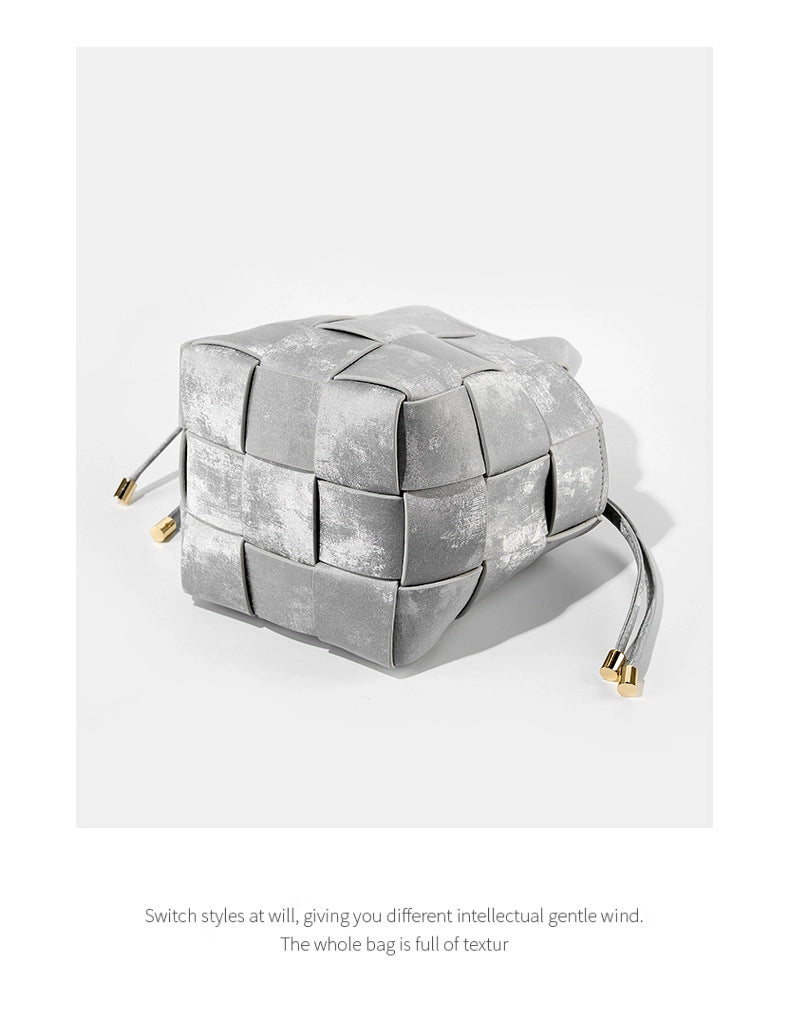 Borsa a tracolla da donna in vera pelle, stile vintage, grigia.