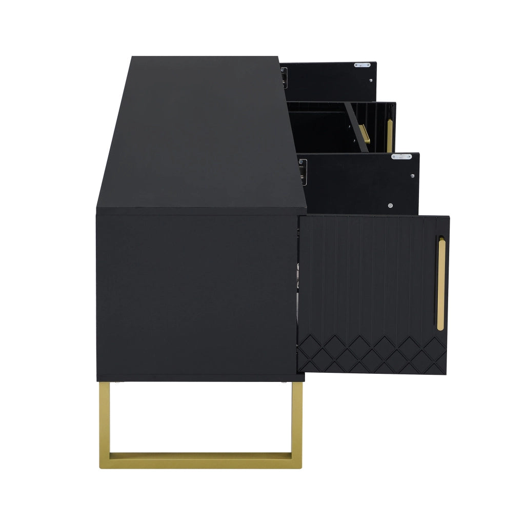 Mobile TV 4 ante e 2 cassetti con ripiani e passacavi per soggiorno in MDF nero e dorato 170 × 40 × 53,5 cm