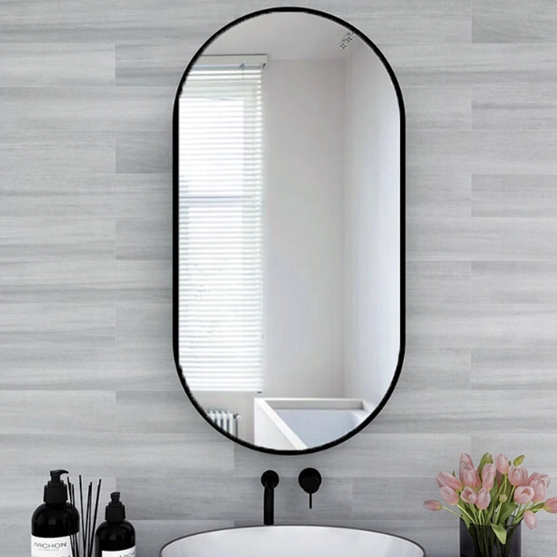 Grande specchio ovale da bagno, soggiorno, camera da letto, nero, industriale, 75x40 cm