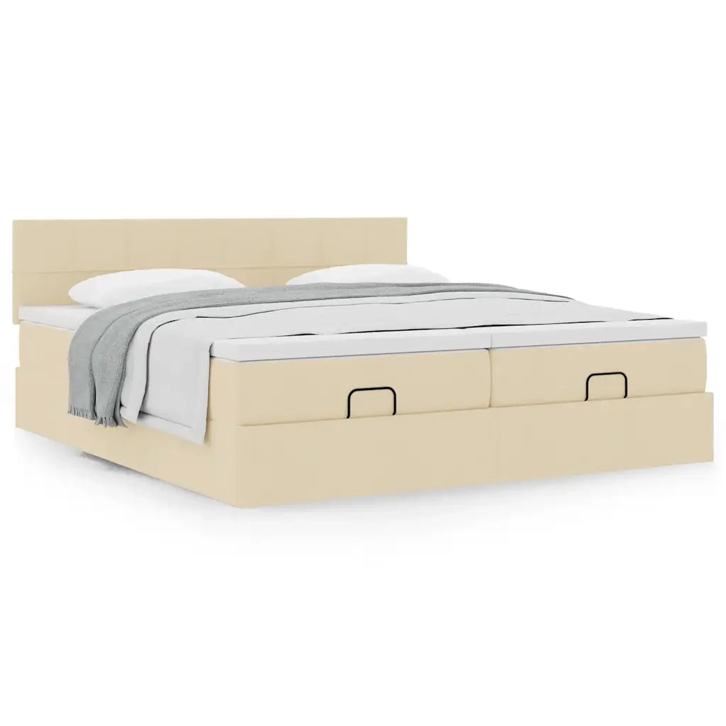 Struttura Letto Pouf con Materassi Crema 200x200 cm in Tessuto 3312006