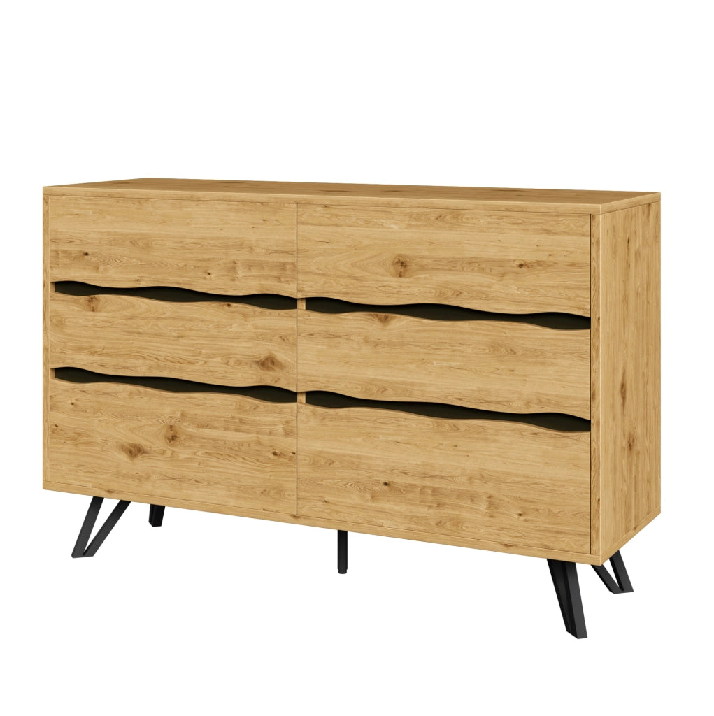 Credenza moderna in legno con 6 cassetti, 120x40x75,5 cm