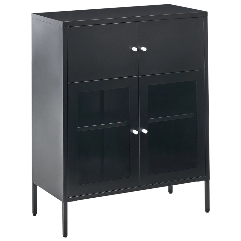Vetrinetta in ferro nero con 2 ante in vetro e 2 scomparti chiusi Stile scandinavo