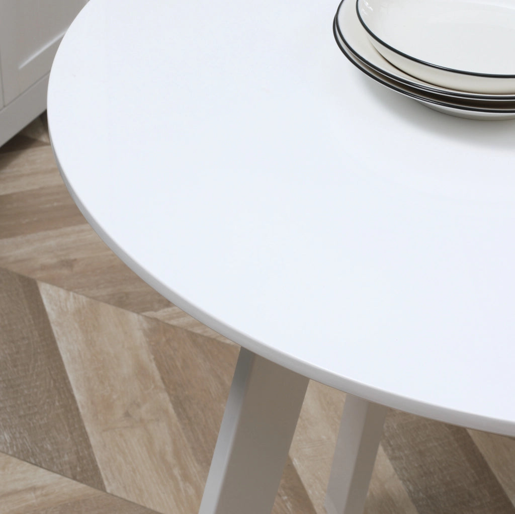 Tavolo rotondo da cucina ?72 x 75 cm in MDF bianco lucido con gambe in metallo