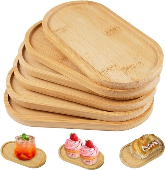 Mini tavoli da lavoro in legno - 6 pezzi - 17,5×8,8x1 CM - Sostegni - Tavoli da lavoro - Tavoli da lavoro in bambù - Tavolo da lavoro in legno - Antiscivolo - Ovale