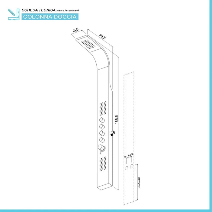 Colonna doccia multifunzione in alluminio bianco con 4 funzioni