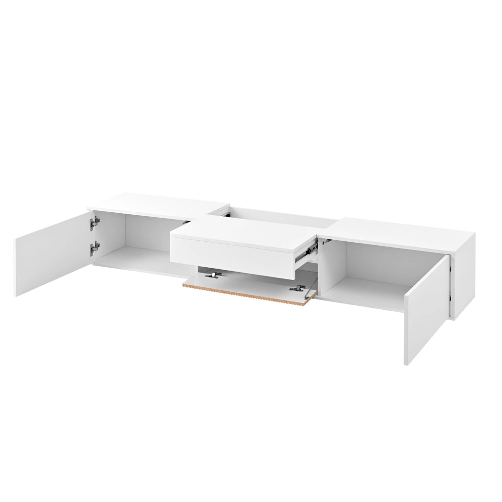 Mobile TV 180x34x30 cm con ripiano estraibile e doppio montaggio in truciolato bianco