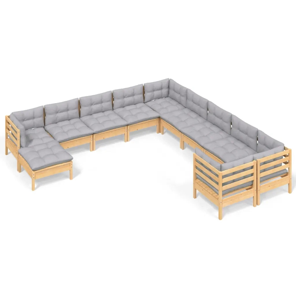 Set Divani da Giardino 11 pz con Cuscini Grigi Massello di Pino cod mxl 39275