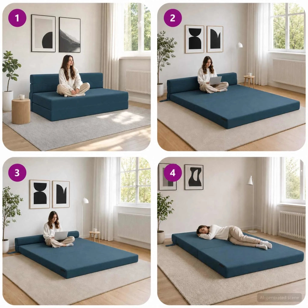 Divano Letto Pieghevole Blu 152 x 86,5 x 60 cm Tessuto 900125