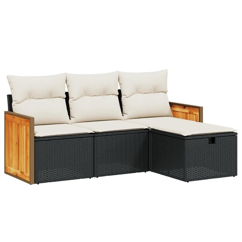 Set Divani da Giardino 4 pz con Cuscini Nero in Polyrattan