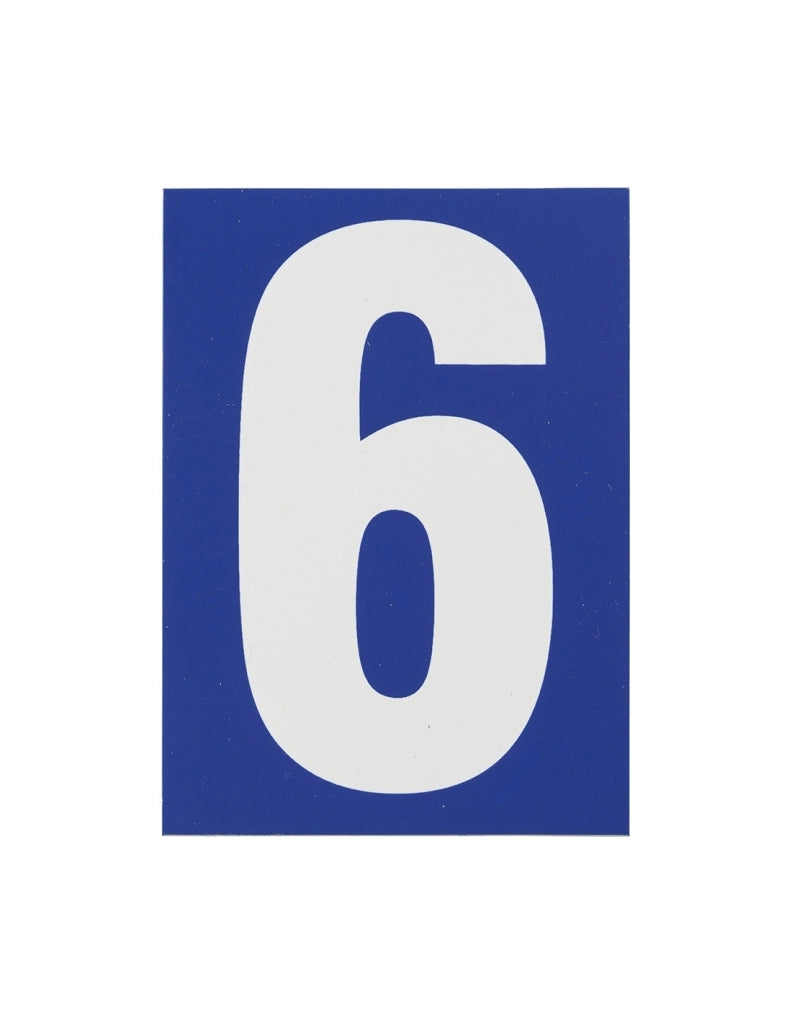 Targa adesiva numero civico  6 - 65X90mm - blu, pannello adesivo in pvc, finitura mat - THIRARD