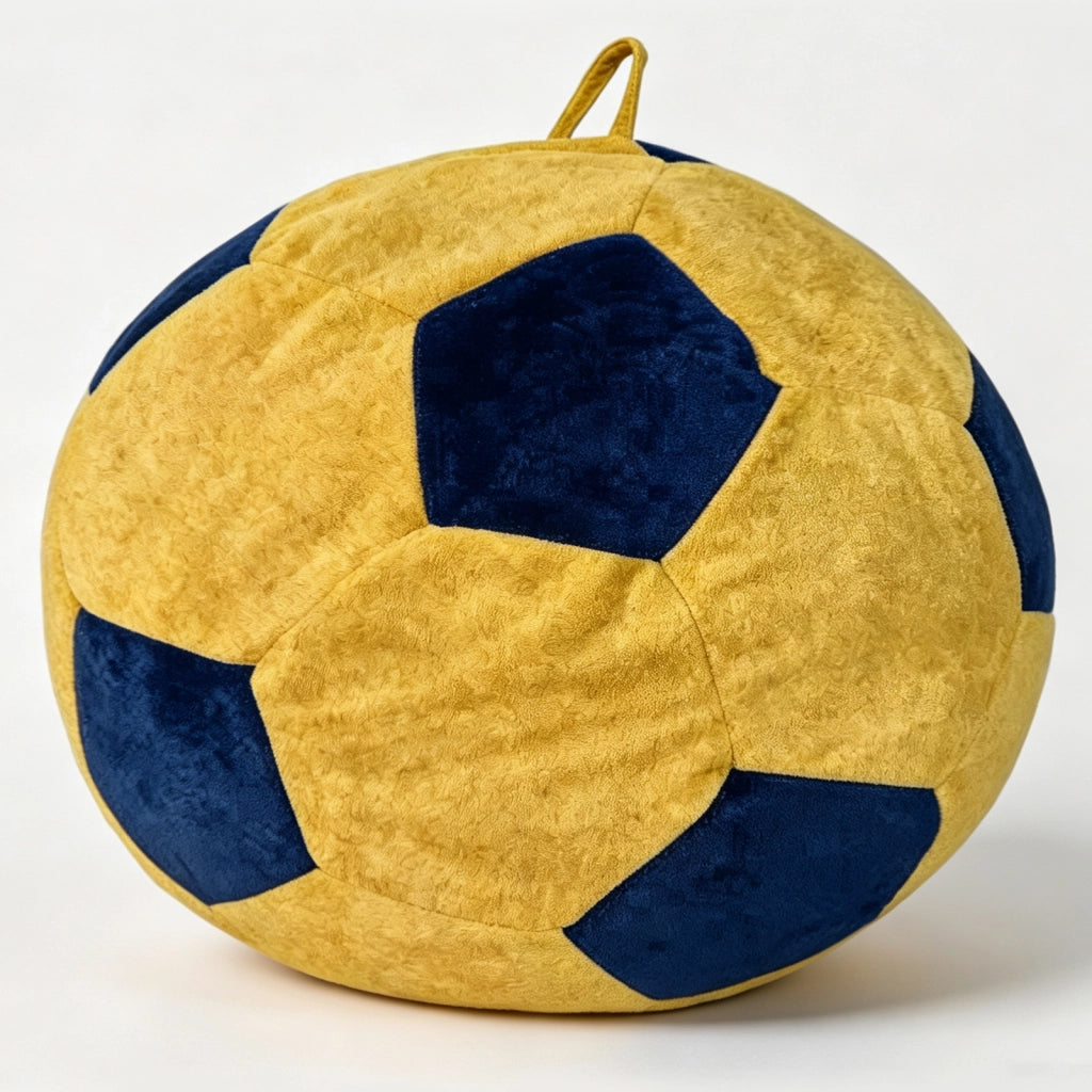 Poltrona pouf rotonda in flanella con imbottitura in schiuma granulare a rimbalzo alto blu e giallo