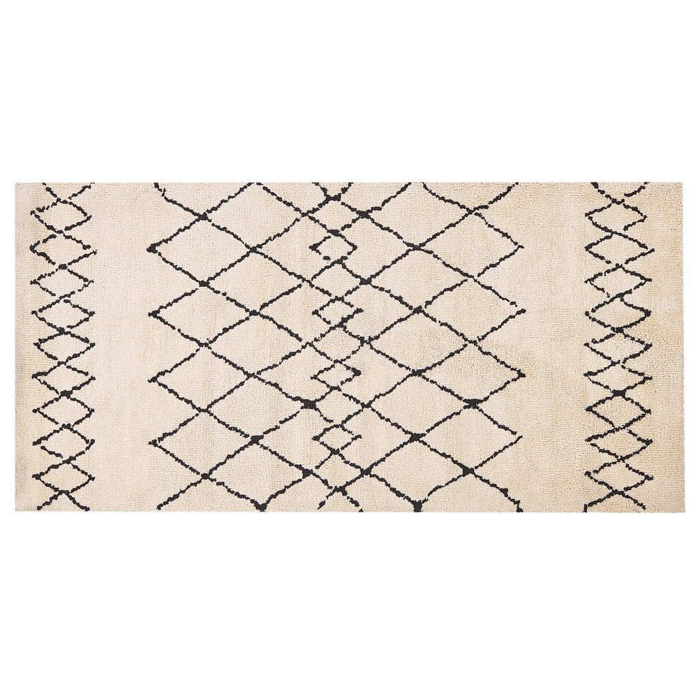 Tappeto tappetino Tappeto Tessuto Poliestere Beige e Nero Shaggy Motivo Geometrico Rettangolare 80 x 150 cm