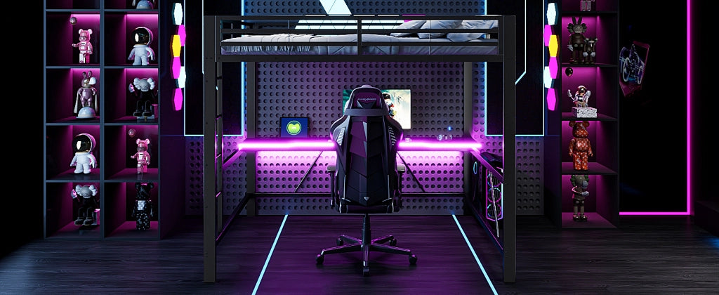 Letto a soppalco 160 × 200 cm con scrivania, luci LED, USB e barriera di sicurezza, senza materasso, nero