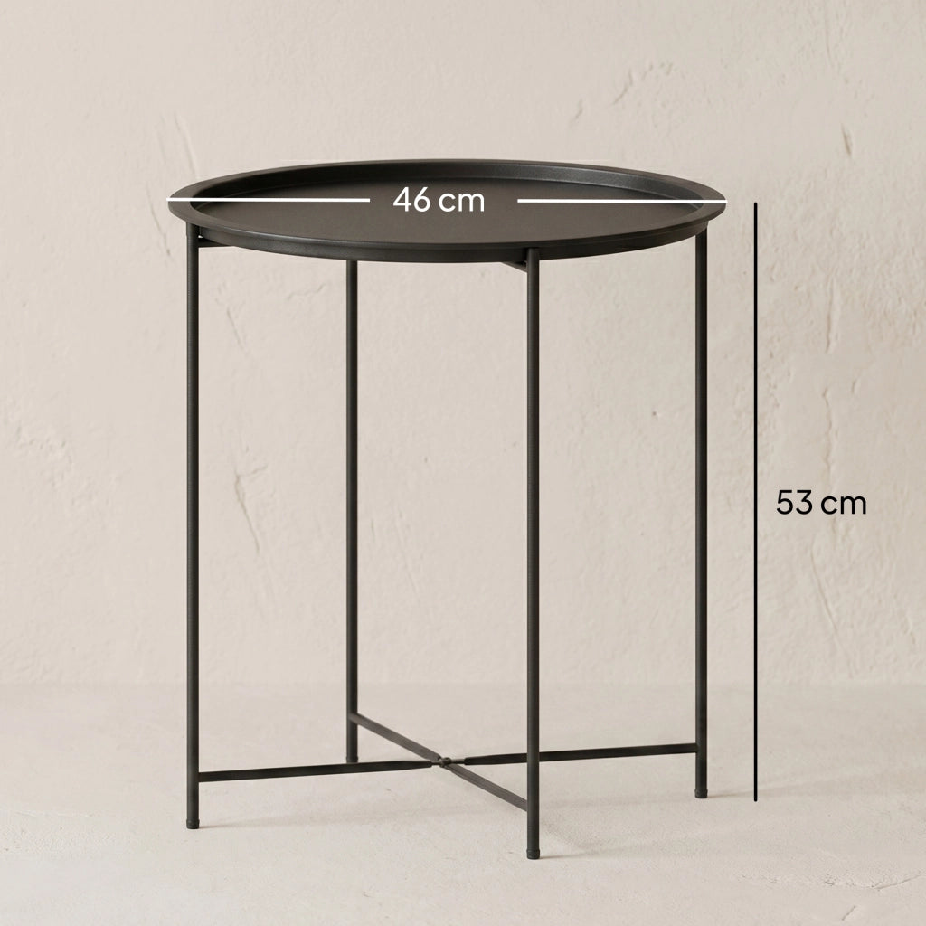 Tavolino da Giardino Pieghevole con Vassoio ¨C Zephmum ¨C Nero Acciaio ?46x50 cm