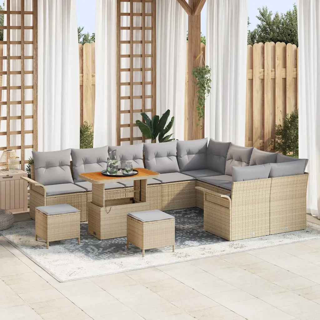Set Divano da Giardino con cuscino 12 pcs Beige polyrattan 3362177