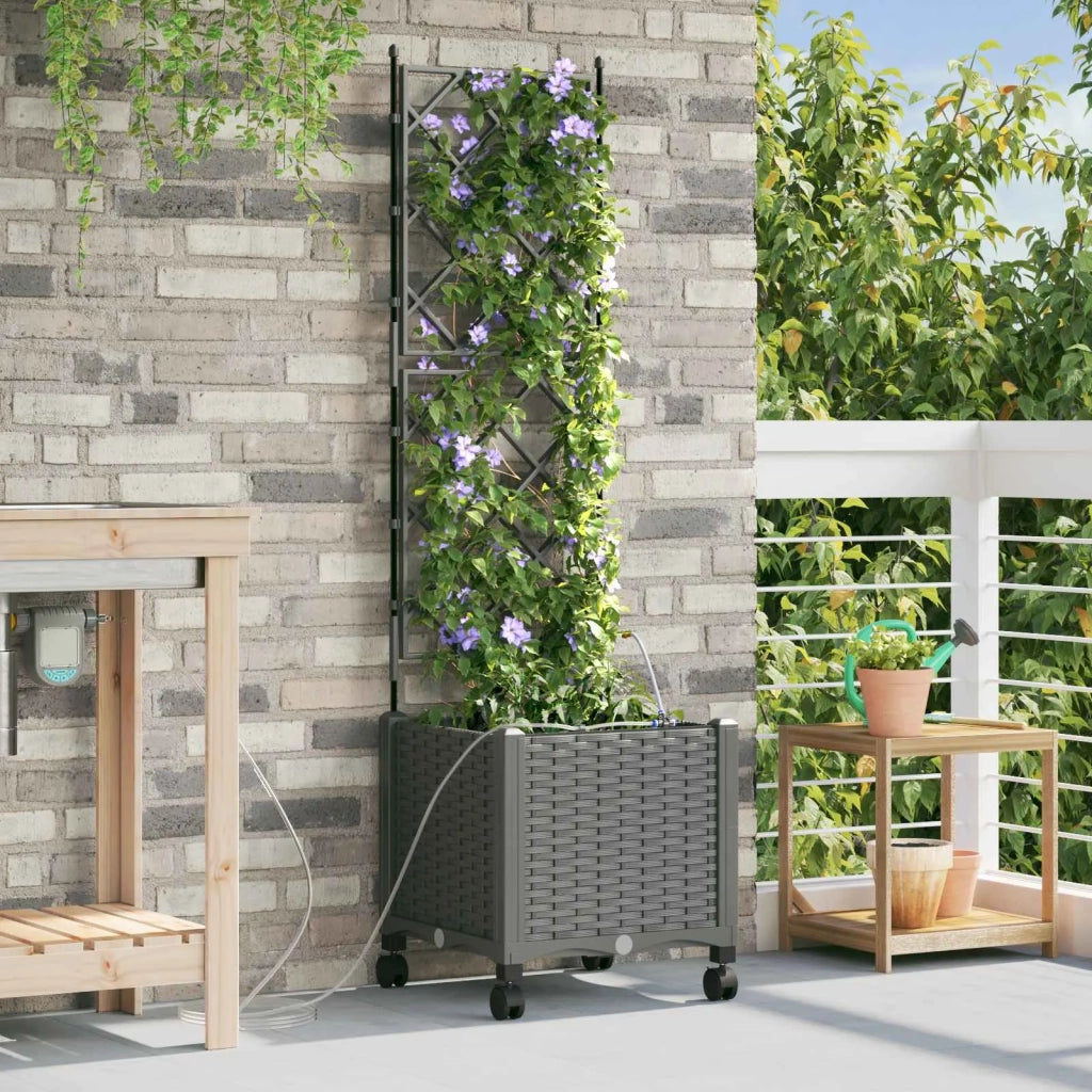 Vaso da Giardino con Irrigazione e Ruote Grigio Chiaro PP 3422952