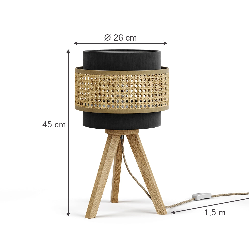 Vicco Lampada da tavolo Rattan/nero 26 x 45 cm con supporto