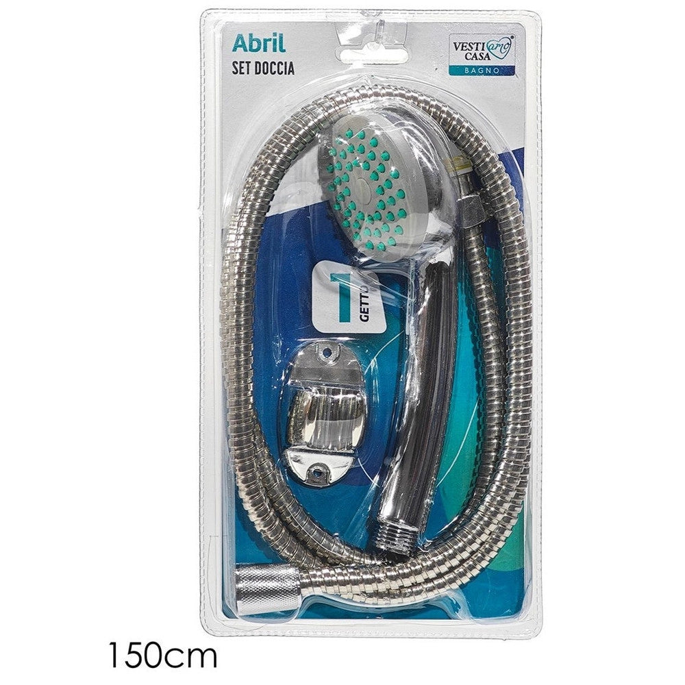 Trade Shop - Set Doccia Doccetta 1 Getto Con Tubo Flessibile 150 Cm Supporto Parete Universale -