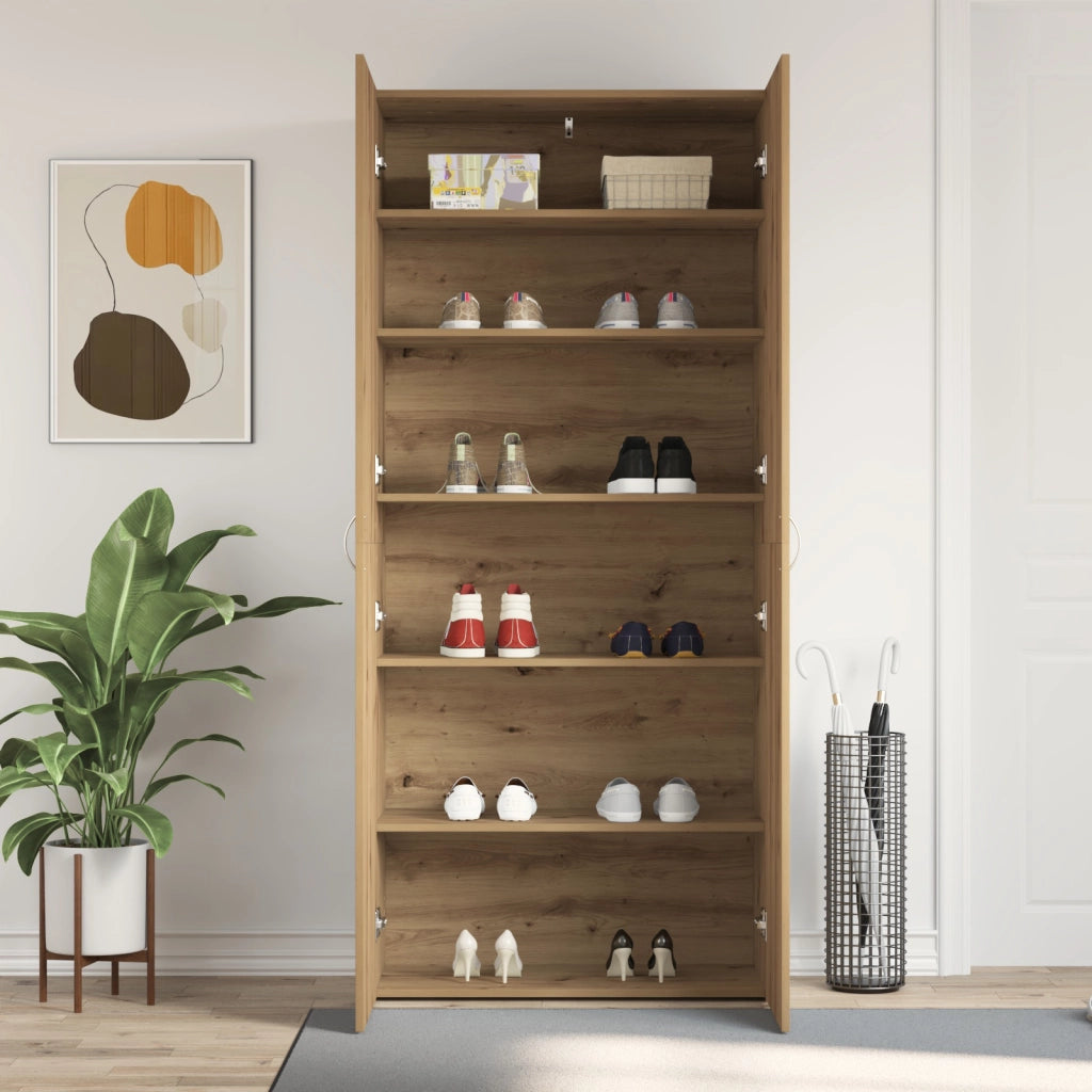 Cabinetto per scarpe in rovere artigianale 80x35,5x180 cm in legno ingegnerizzato